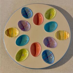 Easter Spring Colorful Egg Shaped Deviled Egg Tray Platter Holds 12 12.5 Inches